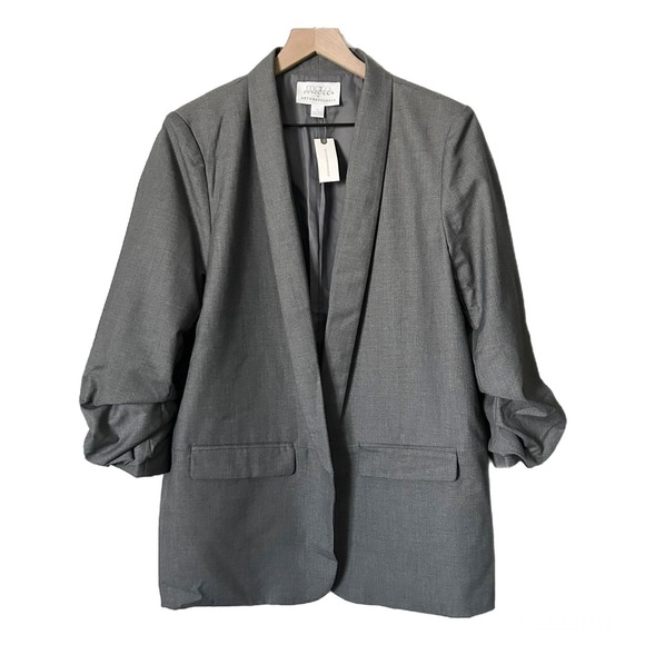 NEW Anthropologie x Mare Mare Cinch Sleeve Open Front Boyfriend Blazer Sz Large - Picture 2 of 5